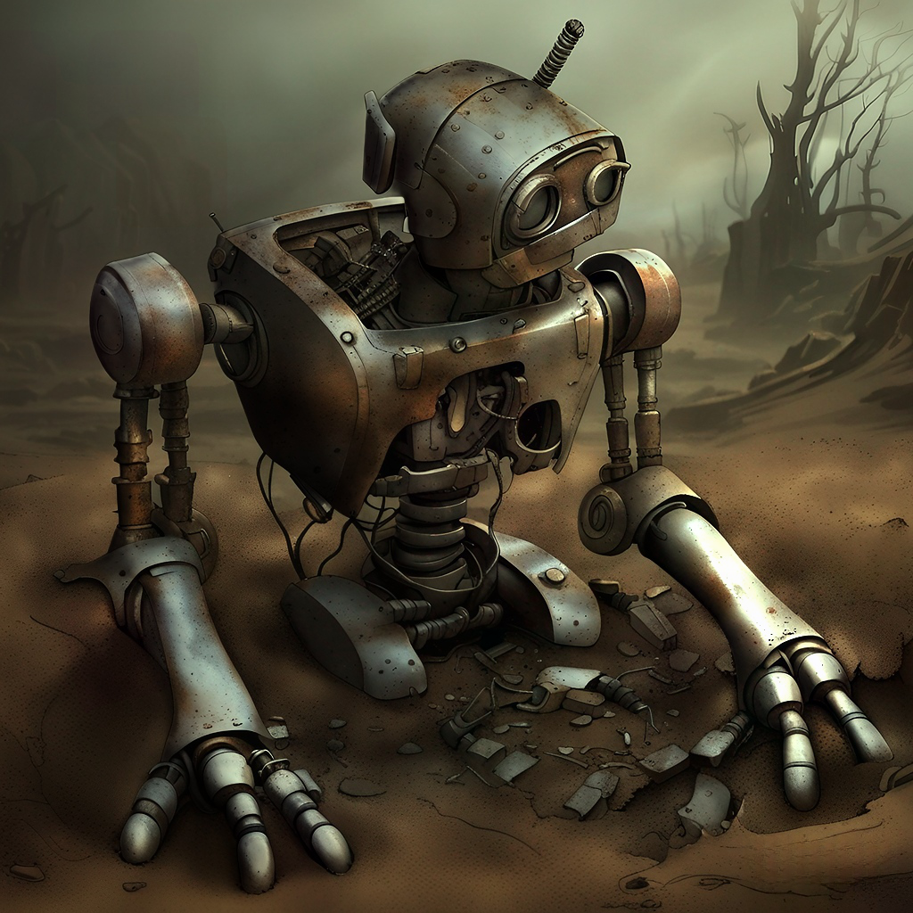 robot in a dank swamp
